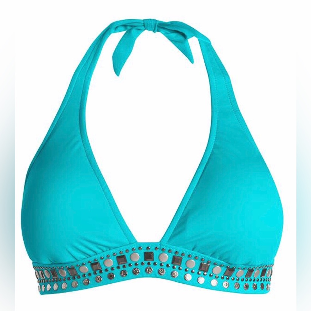 NWT VENUS Embellished Halter Bikini Top-Aqua Reef-SIZE 34DD